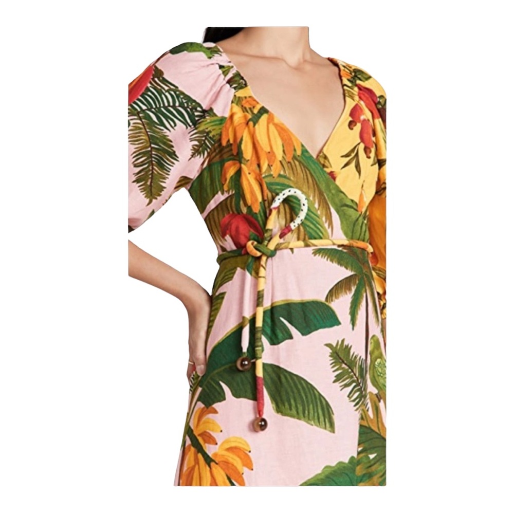 FARM Rio Mixed Prints Palm Tropical Midi Wrap Dress Medium - Picture 14 of 15